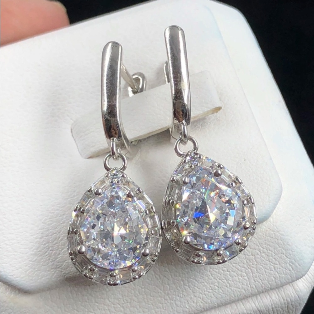 ✨ 38.20CTW Sparkling Halo Pear Design CZ Earrings – 925 Silver ✨